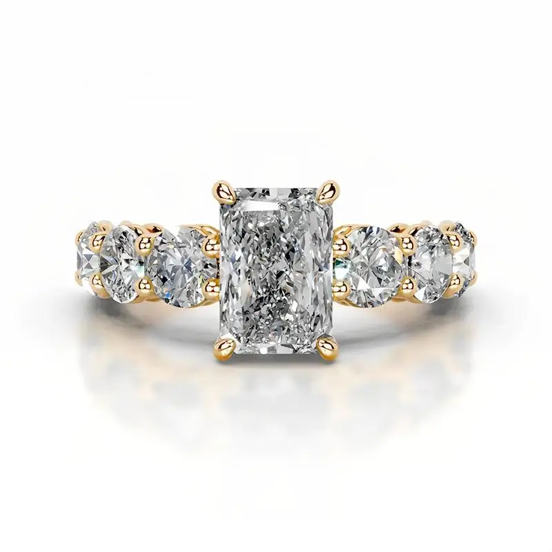 

Кольцо для предложения руки и сердца из серебра S925 с инкрустацией из нескольких камней, муассанит 2 карата, огранка «Радиант», цвет D, сертификат GRA, женское, ювелирное изделие высокого качества