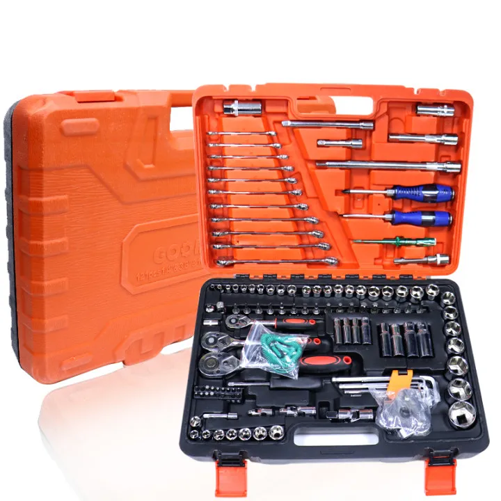 Custom 121pcs Drive Socket Ratchet Wrench Set Metric Bit Socket Extension Bar Hand Tools Case Pack Auto Repair Garden Use
