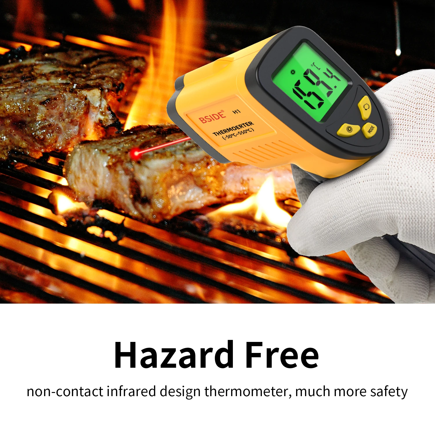 BSIDE Digital Infrared Thermometer 550℃ Non-contact Laser Thermometers Pyrometer Handheld LCD Industrial Outdoor Gun Thermometer