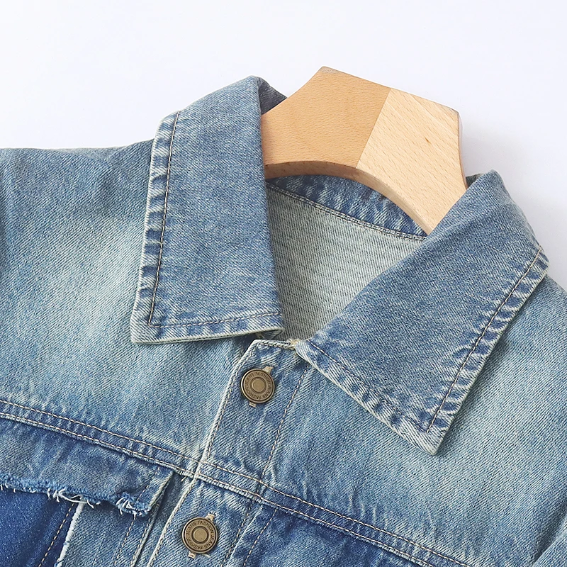 레트로 롱 슬리브 원지 데님 점프수트 여성용 페이크 투피스 스트레이트 팬츠 턴다운 칼라 봄 가을 신상