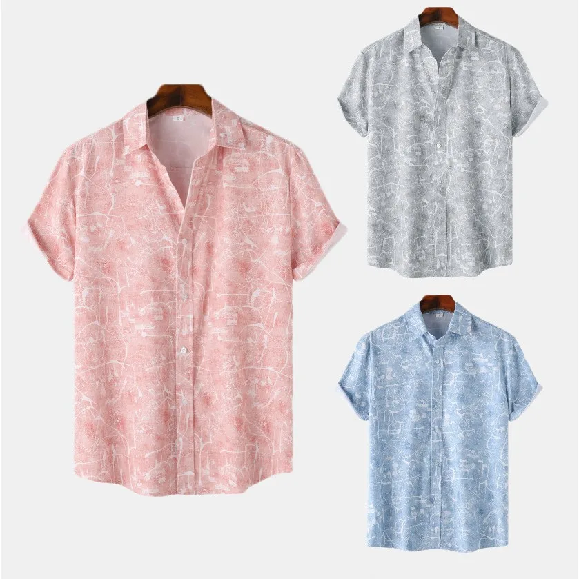 

Summer Men's Floral ort Sve irt Loose Fit Regular Thin ort Sve Flip Collar Casual irt for Men