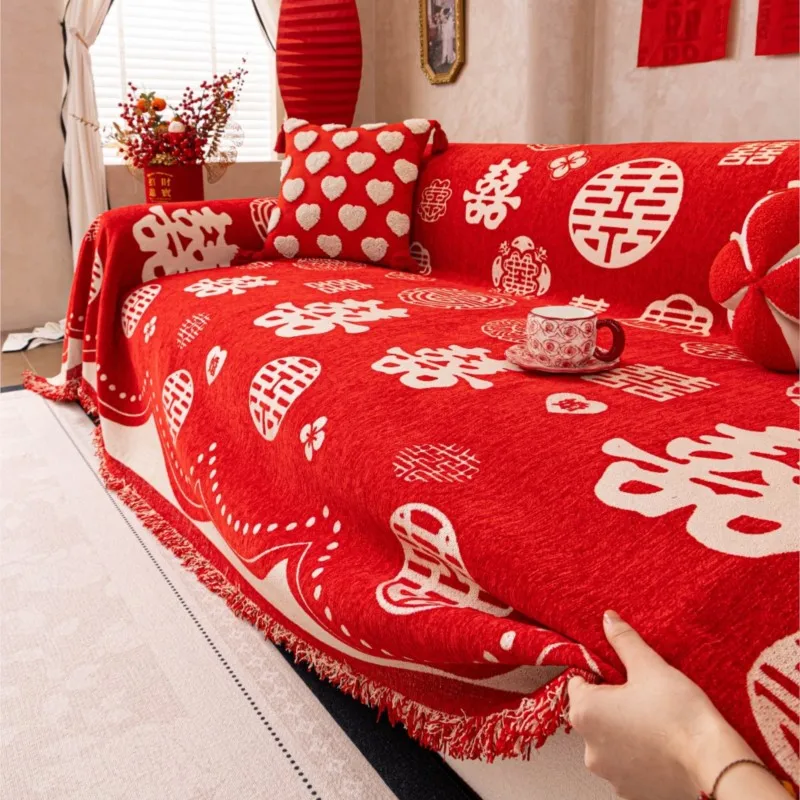 النمط الصيني أريكة الزفاف رمي بطانية التغطية الكاملة المضادة للقطط خدش الحيوانات الأليفة واقية عدم الانزلاق رقيق أريكة بطانية غرفة المعيشة الحصير #5