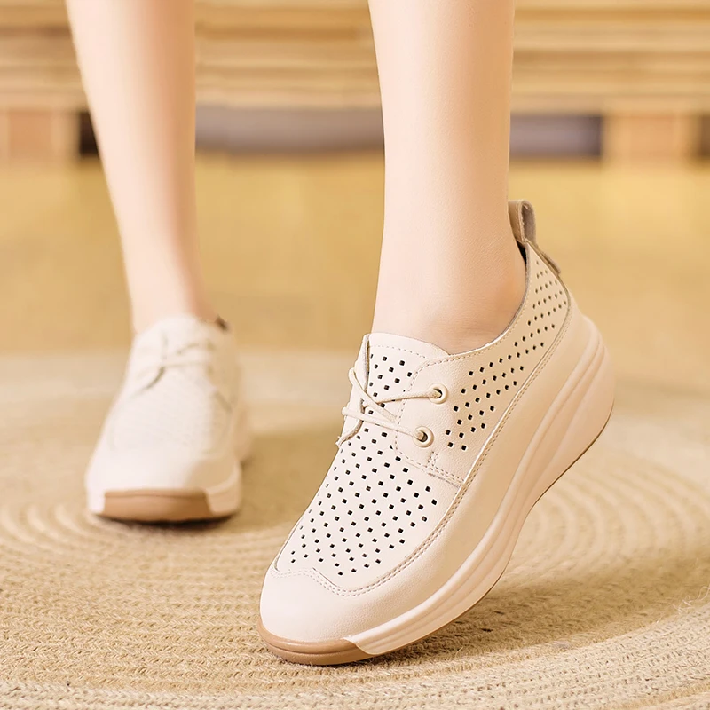 Plus Size Microfiber Hollow Women casual sneakers Summer shoes ladies Sneaker Heel Height 4.0cm Big female loafers shoes Wedding