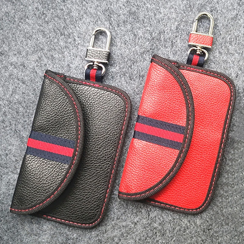 1PC Leather Car Key Cover Car Key Signal Blocker Faraday Bag Keyless Fob RFID Blocking Pouch Case