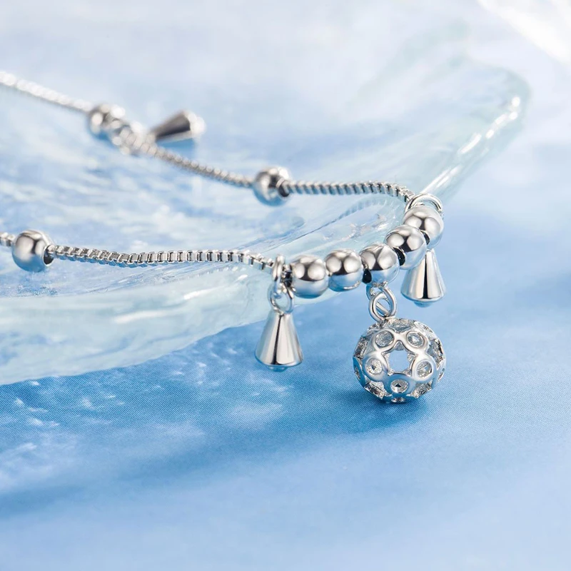 Fashion Round Hollow Ball Bell Shape Pendant Anklets For Women 925 Sterling Silver Jewelry Fine Bracelet Sexy Beach Foot Chain - view 5