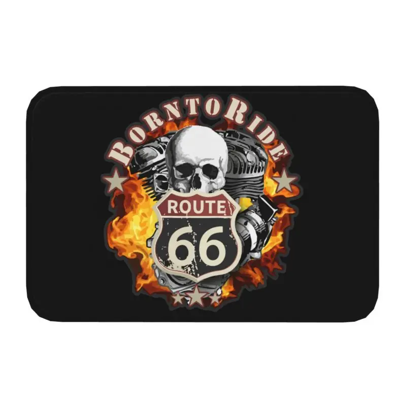 Personalized Born To Ride Skull Doormat Mat Anti-Slip Route 66 Kitchen Bathroom Balcony Rug Carpet 40*60cm