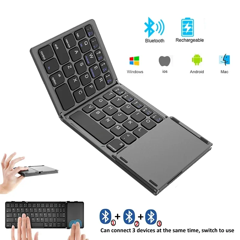 

Mini Keyboard Wireless Folding Keyboard Bluetooth Foldable Keyboard With Touchpad for Windows Android Phone Rechargeable