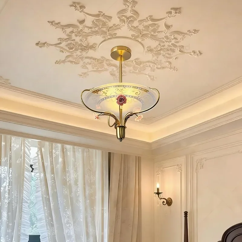 Vintage French Style Glass Table Lamp with Rose Flower Design Romantic Medieval Decor for Bedroom Study and Dining Room