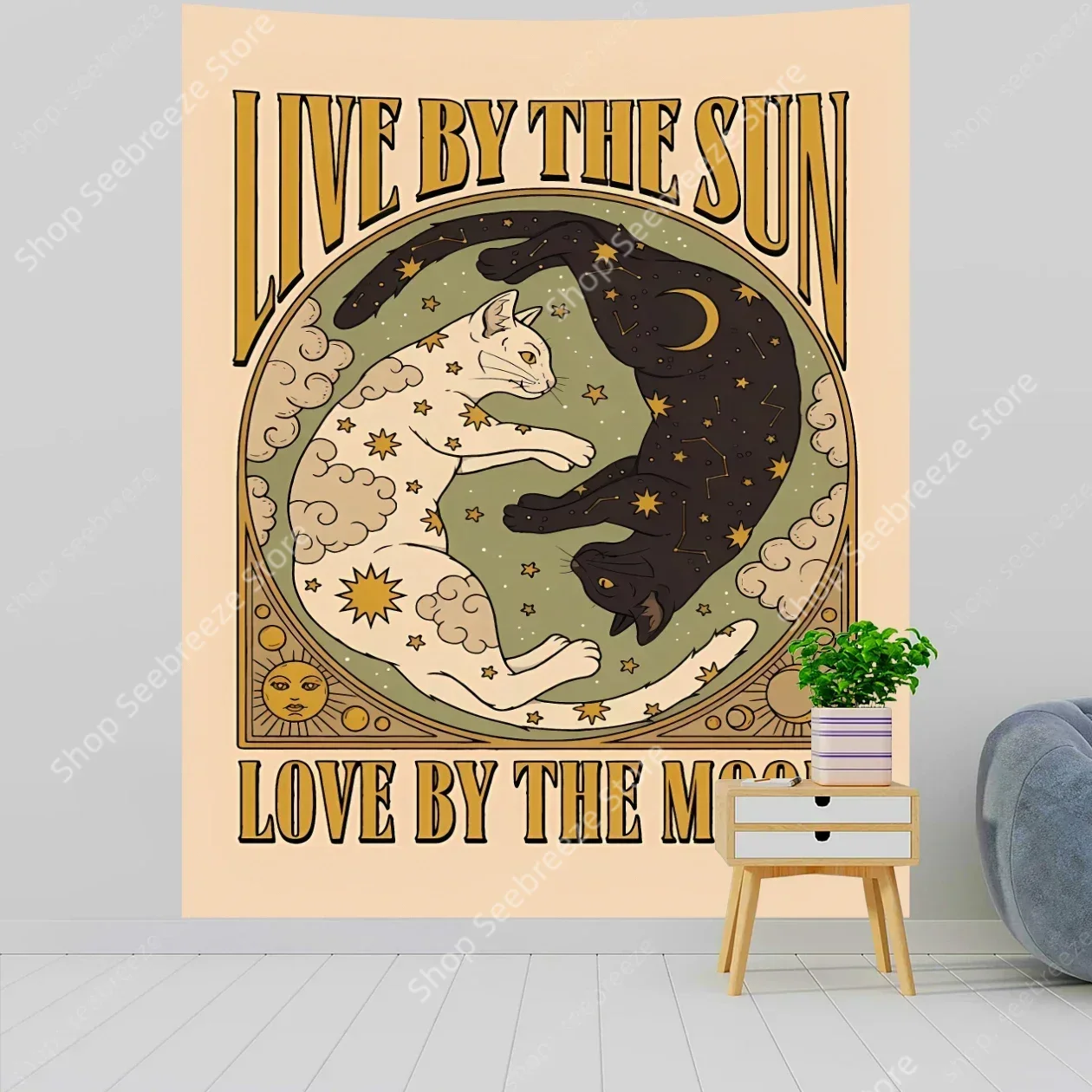 Cute Cat Tapestry Witchcraft Hippie Wall Hanging Bohemian Mandala Art Aesthetic Kawaii Room Wall Decor Yoga Mat Gift for Friends