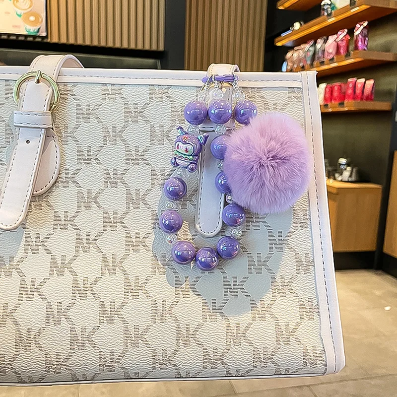 New Sanrio High-end Plush Bead String Mobile 키링 Girl Famous Hairy Player String Keychain Cute Girl Heart Bracelet Keychain