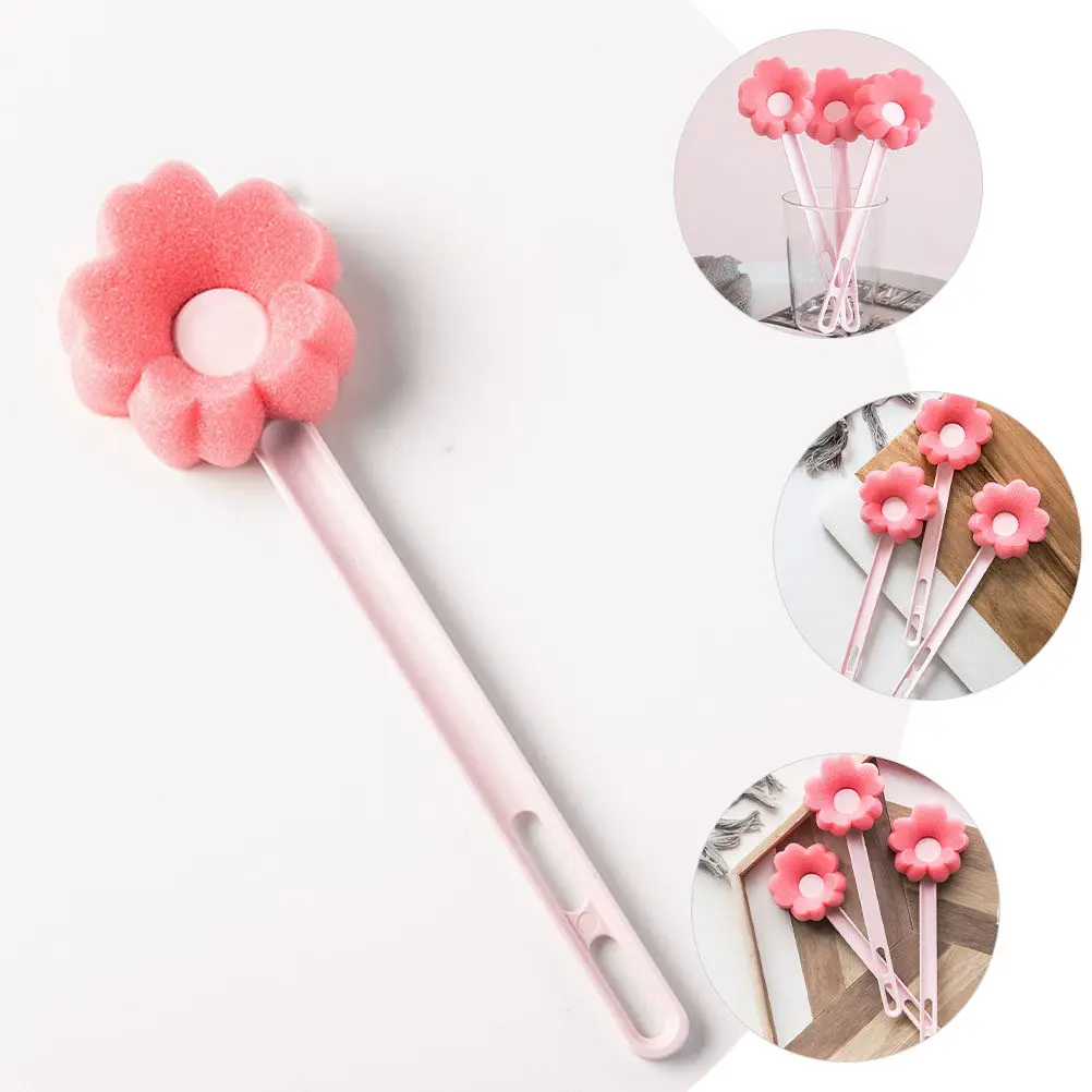 Blossom Flower Shaped Bottle Brush Long Handled Sponge Cleaner for Milk Bottles Water Bottles Cups Glassware Kitchen Bathroom