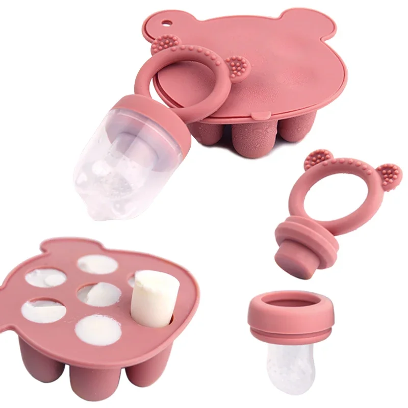 Latest Animal Design Bear Set Fruit Feeder Breast Milk Freezer Tray Food Soup Silicone Freezer Tray Silicone Popsicle Mold