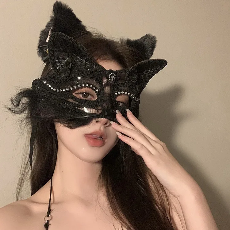 1pcs Halloween Fox Shape Half Face Eye Mask Sexy Imitation Cat Hair Animal Mask Christmas Carnival Party Cosplay Costume Props