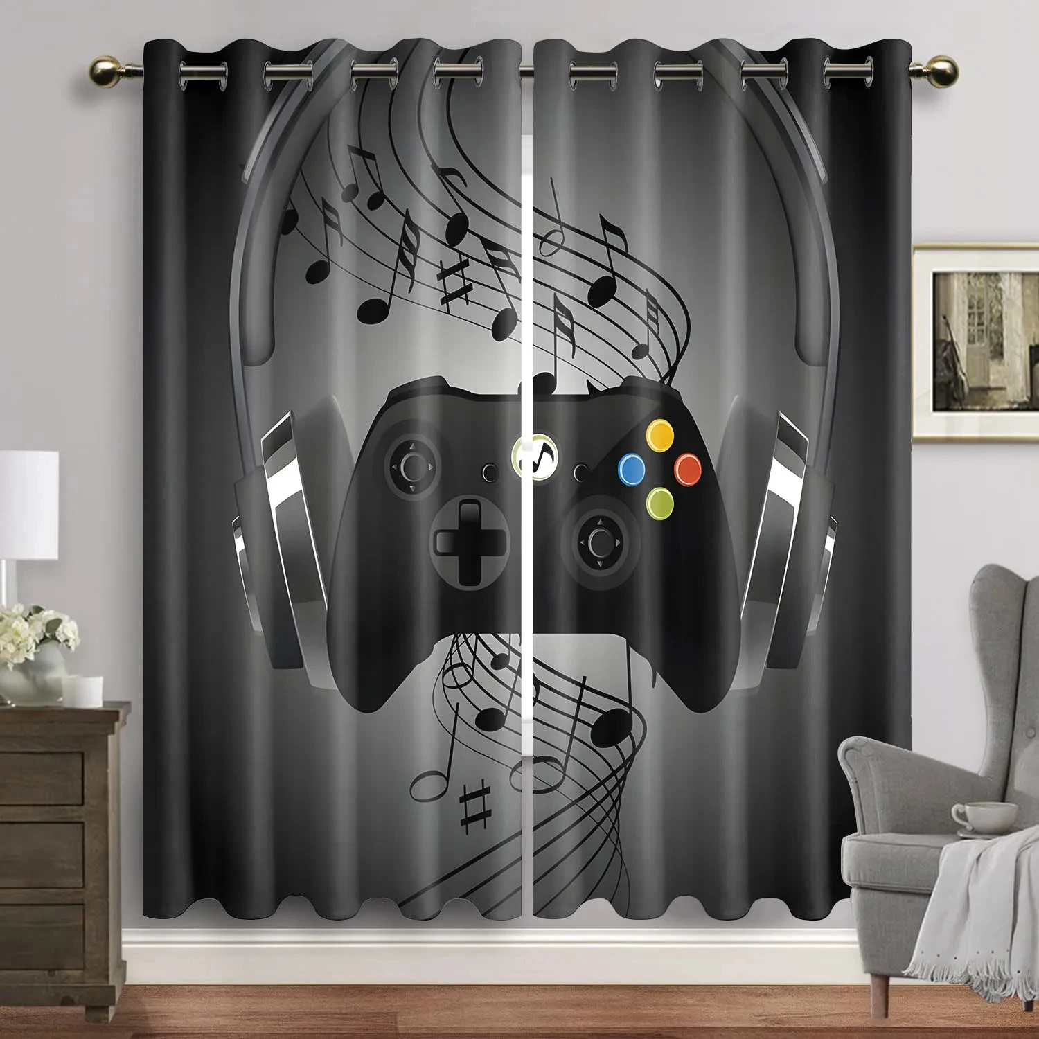 Gamer Gamepad Controller Window Curtains Drapes for Living Room Boys Bedroom Gaming Room Home Decor Door Playing Video Game