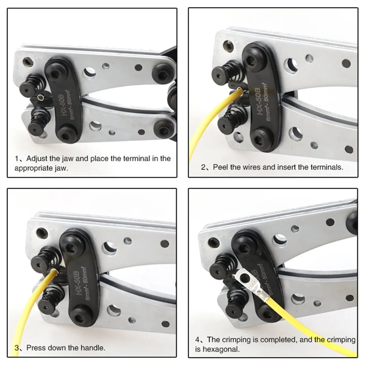 Professional -50B 6-50mm² Rotating Dies Crimping Pliers for Copper Lugs with 120Pcs Electrical Terminals Set