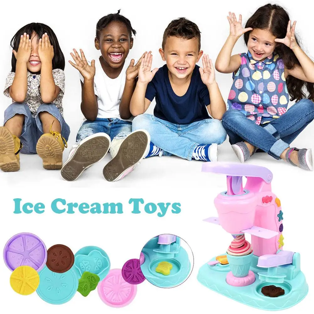 Children's Colored Clay Ice Cream Machine Diy Dough Tools Ice Cream Plasticine Mold Pretend Kits Toys For Kids Gift T5c6