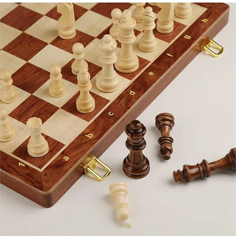 مجموعة الشطرنج أعلى درجة خشبية قابلة للطي كبيرة تقليدية كلاسيكية اليدوى قطع الخشب الصلب الجوز رقعة الشطرنج الأطفال هدية مجلس لعبة #6
