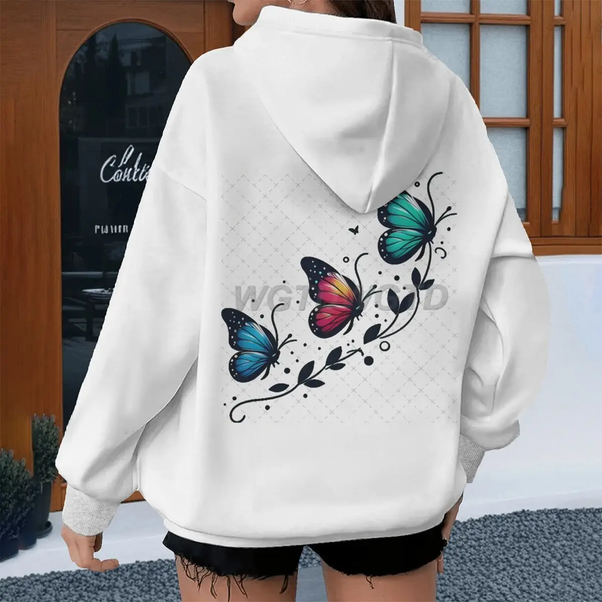 

Эстетические винтажные толстовки с бабочкой для женщин, модные топы в стиле Харадзюку, толстовка с капюшоном в уличном стиле с принтом бабочки