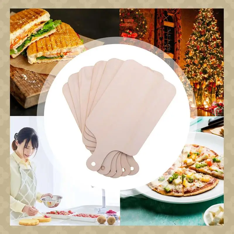 

AB45 18-компонентная рождественская мини-деревянная разделочная доска с ручкой, необработанное деревянное весло, прямоугольная разделочная доска, поднос с вырезами