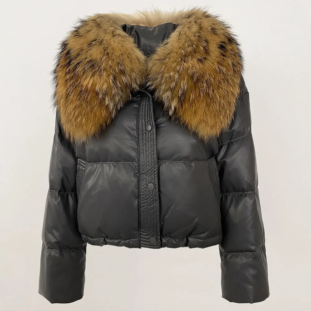 الطبيعية الحقيقية الراكون الفراء طوق سترات أسفل سترة النساء 2024 الشتاء الأبيض بطة أسفل معطف قصير الدفء سترة منفوخة كبيرة