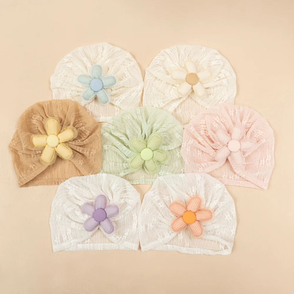 

Baby Indian Hats Flower Turban Hat Newborn Bow Kids Summer Thin Beanies Girls Hair Accessories Photography Props Muslim Caps