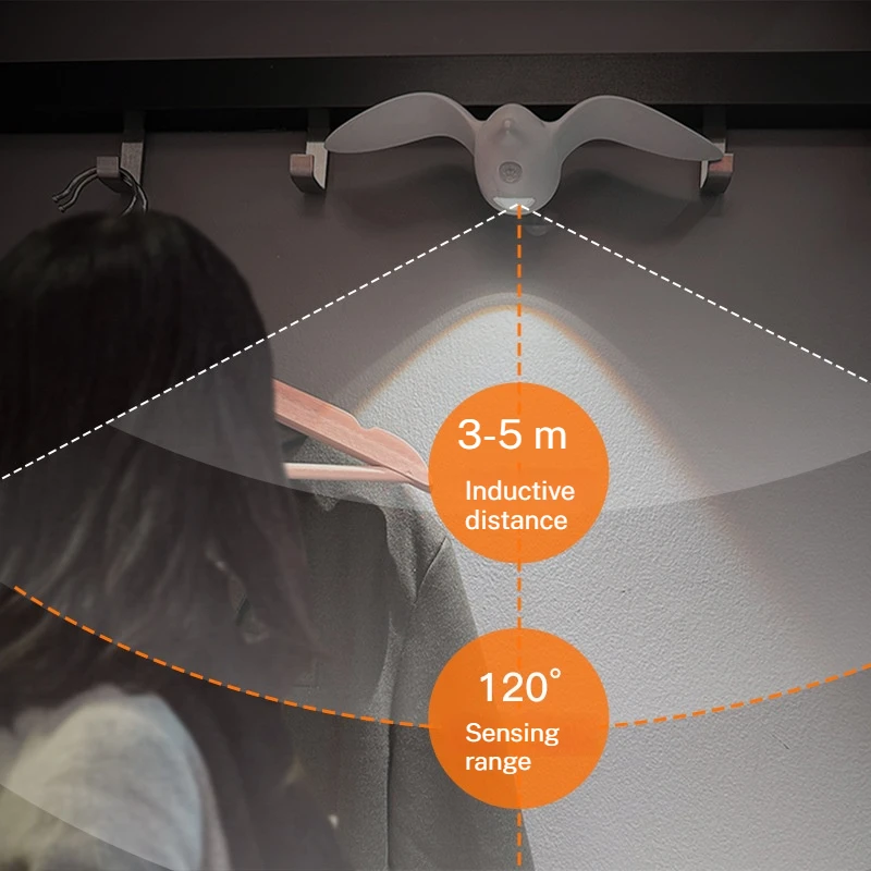 Gaivota-Luz de parede LED recarregável com sensor de movimento, luz noturna, alimentado por bateria, impermeável, regulável