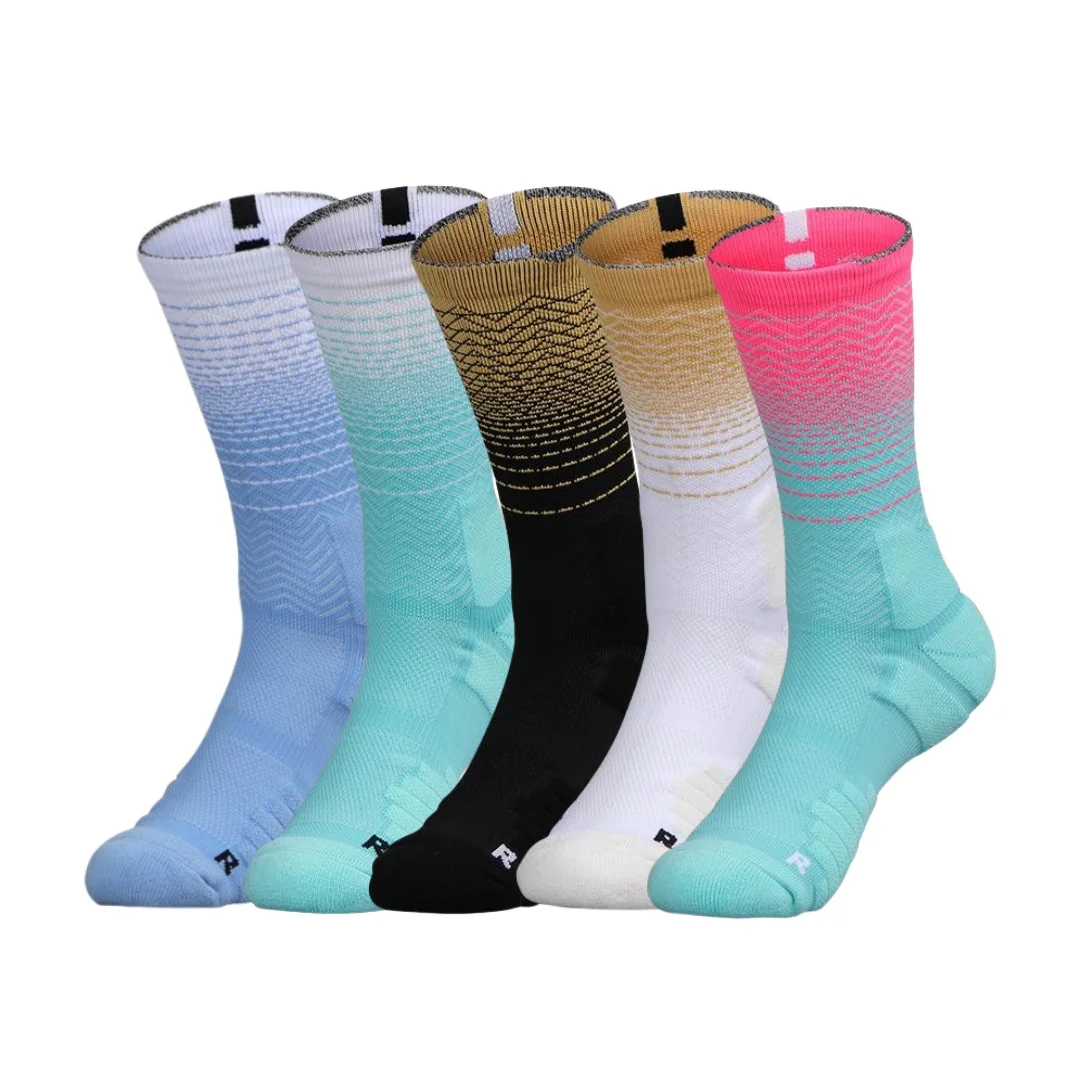 5/10/15 Practical Gradient Basketball Socks Towel Bottom High Barrel Breathable Sports Elite Men's Middle Barrel High Butt Train