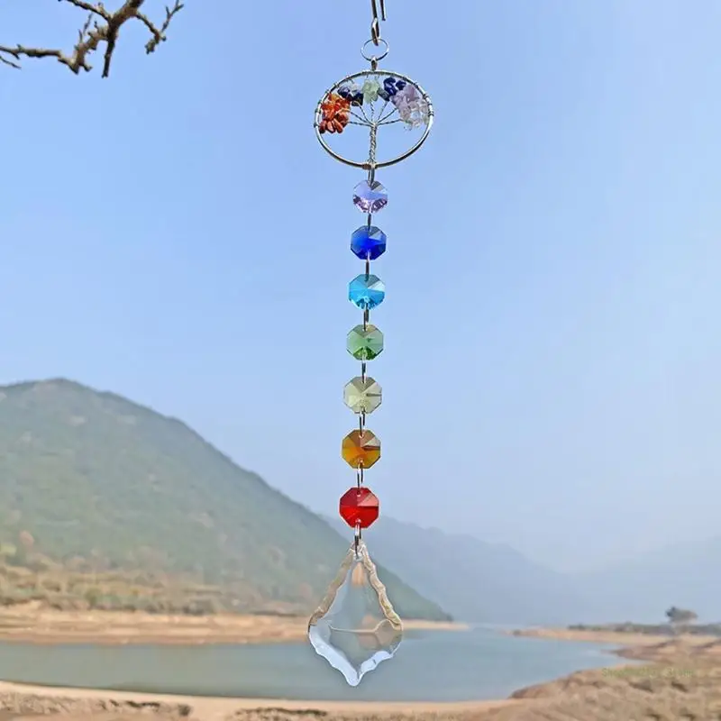 QX2E 7 Stones Healing Crystals Feng Shui Hanging Ornament Wall Window Home Decor Meditation Souvenir Gifts