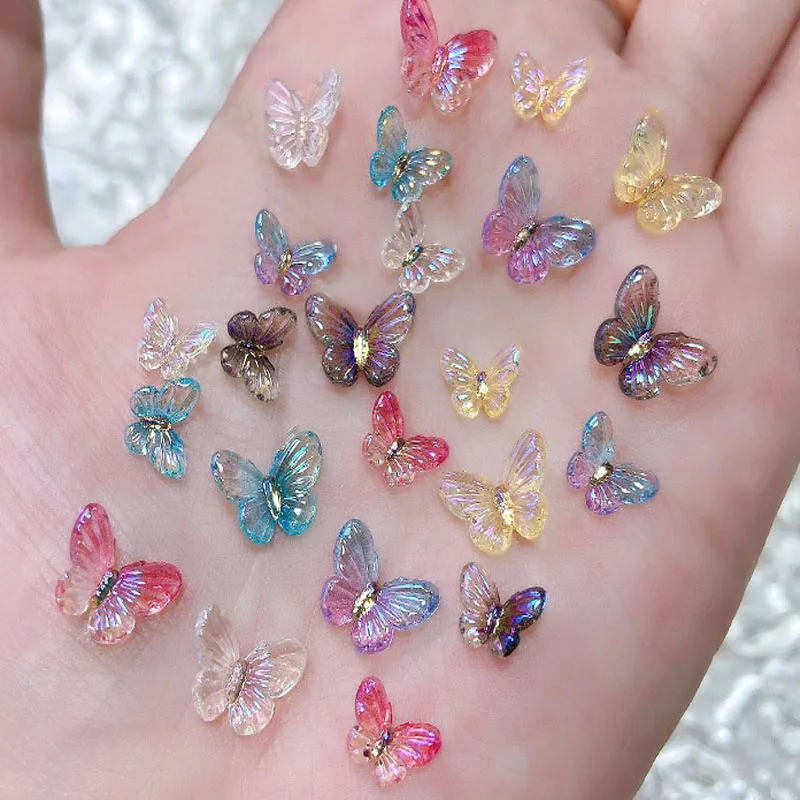 

30Pcs Holographic Nail Butterfly 3D Decals Charms Resin 2 Sizes Butterfly Multi-Colors Manicure Nail Art Accessories Rhinestones
