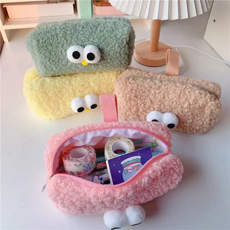 1pc Plush Cat Pencil Case Two Layers Cute Cartoon Pencil Bag Stationery Cosmetics Pencil Pouch School Office Supplies Kawaii