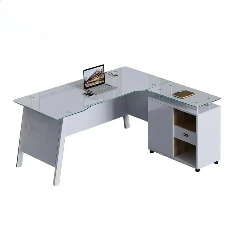 Modern Executive Office Desk with Side Cabinet Large Surface Computer Table Professional Workstation for Home Business Use