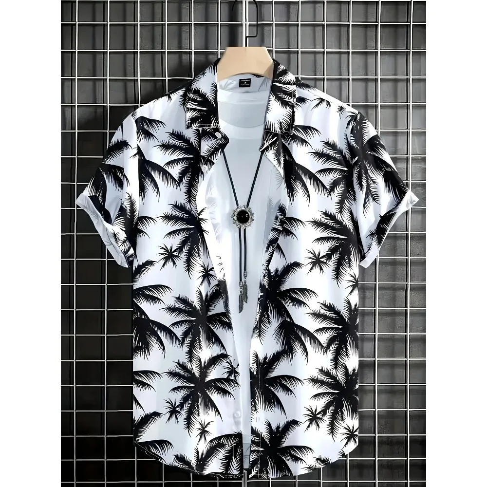 Summer Men Casual Aloha Shirt, Watercolor Painting European Countryside Landscape Graphic Print Short Sleeve Vacation Tops