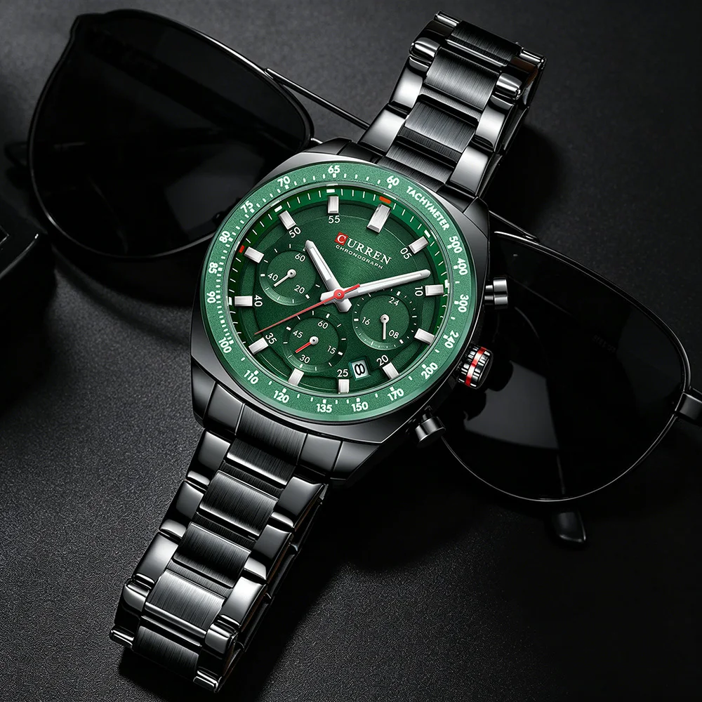 CURREN Men's Chronograph Watch Urban Streetwear Sport Stainless Steel Band Waterproof Male Quartz Wristwatch