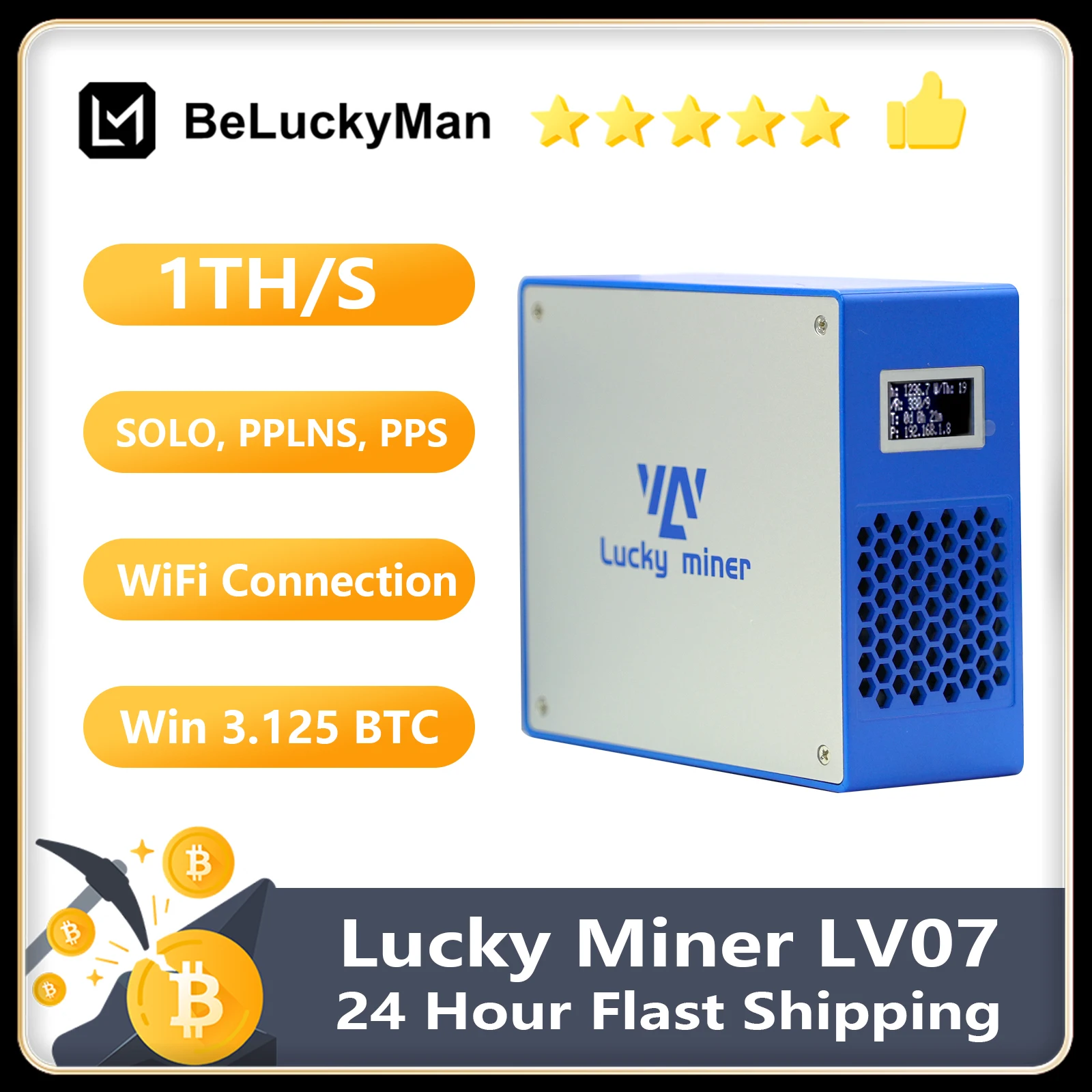 Imagem -05 - Minerador de Mineração de Bitcoin Lucky Miner Lv07 Asic Mineração 1th s Bm1366 Sha256 25w Bsv Btc Xec Dgb Máquina de Mineração Silenciosa Loteria