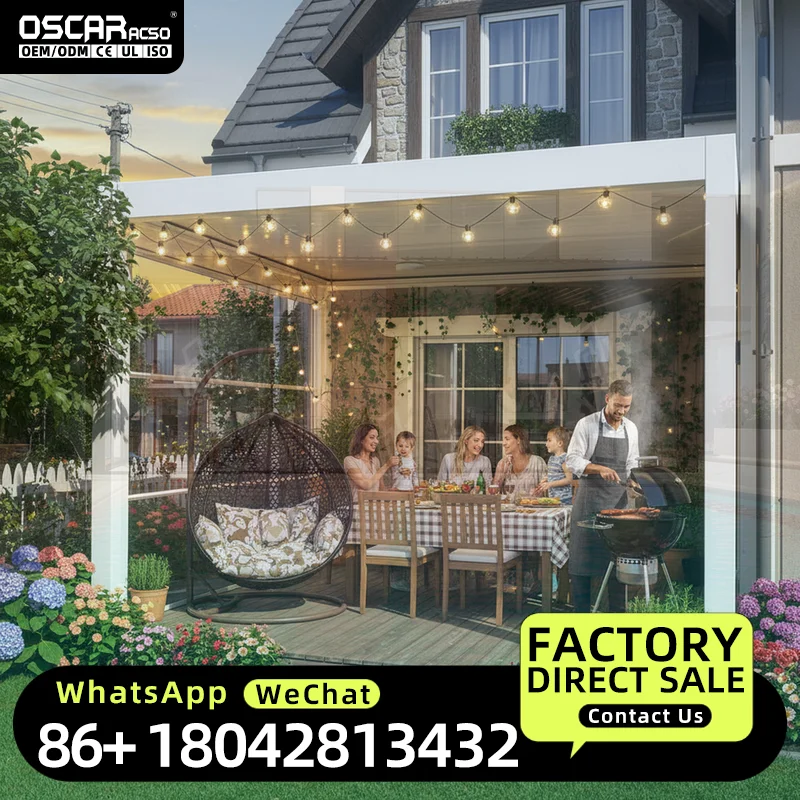 Rainproof Motorized Louvered Arches Smart Solar Patio Cover China Custom Aluminum  Garden Backyard ECO Friendly Bioclimatic Gaze