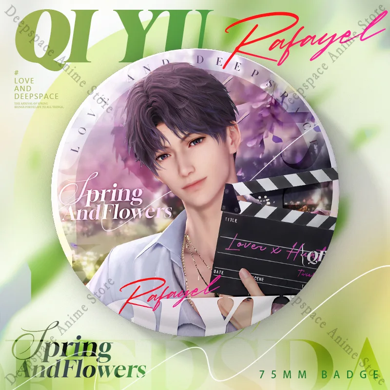Game Love and Deepspace Sylus Caleb Rafayel Zayne Xavier Anime Spring and Flowers 75MM Badge Emblem Brooch + Collection Card Hot