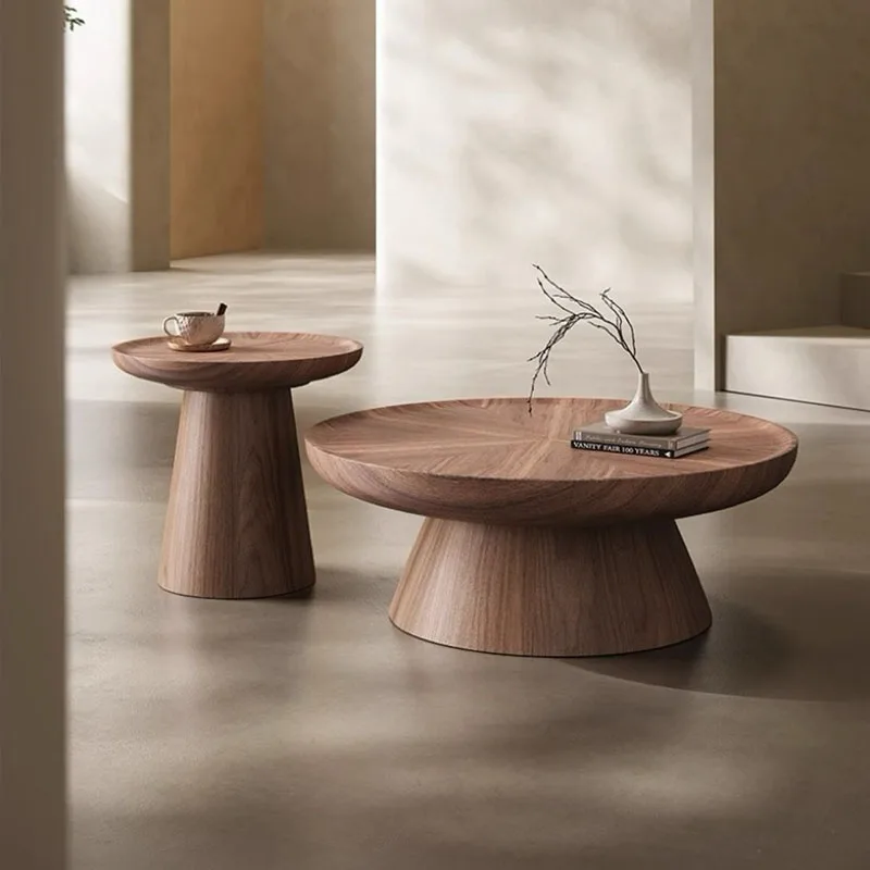 

Italian Wood Coffee Table Modern Simple Clear Minimalist Designer Side Table Round Antique Mesas Bajas Lounge Suite Furniture