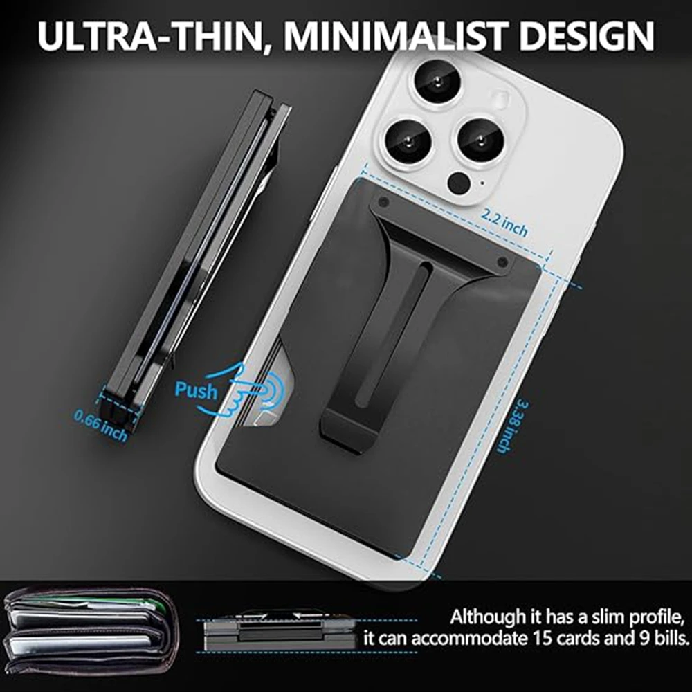 MagSafe Magnetische Metall-Handyhülle mit AirTag-Fach, Kartenhalter, RFID-Blockierung, Geldklammer und Magnetischem Kartenetui für iPhone 12 bis 16 – Detail 6