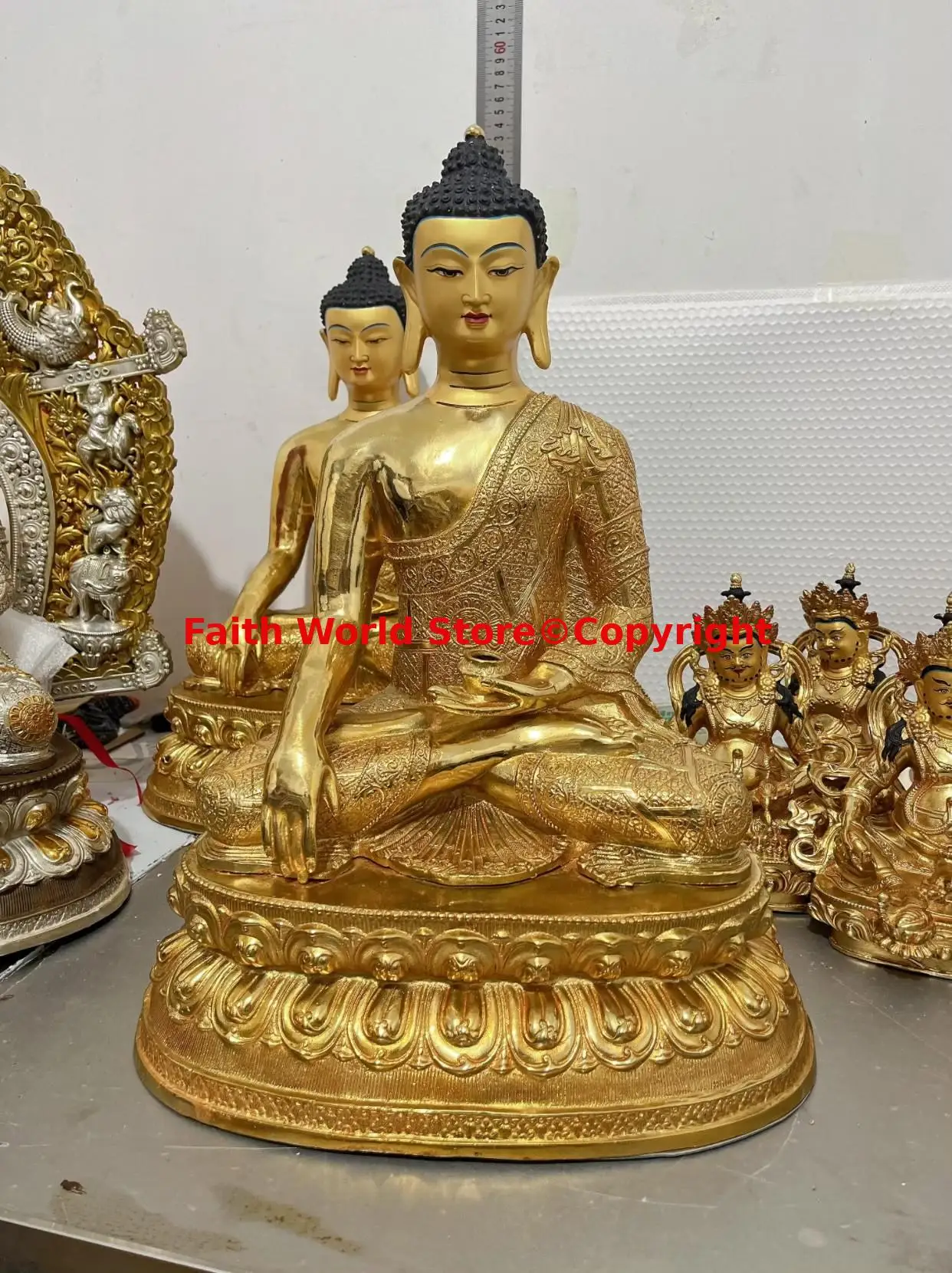 44 سنتيمتر ضخمة آسيا تايلاند التبت معبد التذهيب السلطة شاكياموني عائلة بوذا حماية فعالة تمثال بوذا العبادة #3