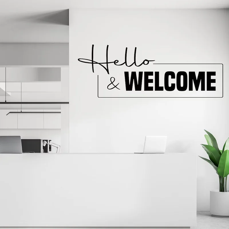 Hello & Welcome Office Reception Sign Wall Sticker Vinyl Business Front Store Entry Way Decoration Decals Welcome Murals Q057