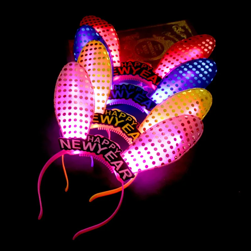 Glowing Rabbit Ear Hairband Creative Letter Sequin Bunny Ear Hair Hoop Hair Accessories Easter Birthday Glowing Party Headwear