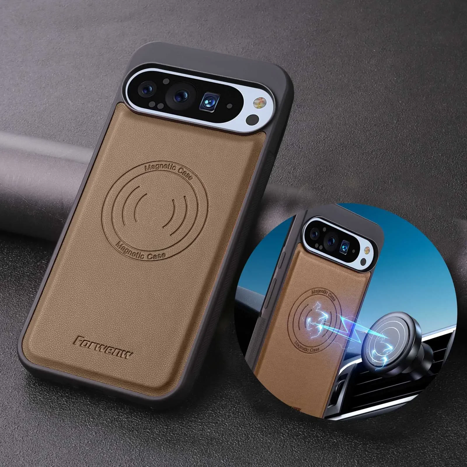 

Роскошный чехол для телефона Google Pixel 9 Pro XL 9A 8Pro 8A 7 7A 6 6A Автомобильный кожаный чехол с магнитной беспроводной зарядкой и полной защитой