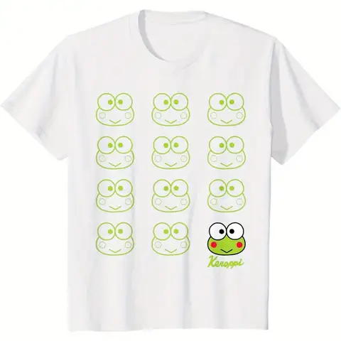 2025 여름 새로운 Keroppi 만화 오리지널 프린트 티셔츠 Sanrio 여성 플러스 사이즈 티셔츠 루즈 캐주얼 반팔 탑