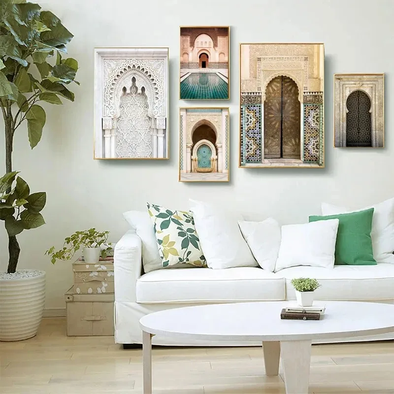 Arab Moroccan Door Decoration Painting Architectural Canvas Poster Islamic Mural Living Room Home Decoration Printed Materials