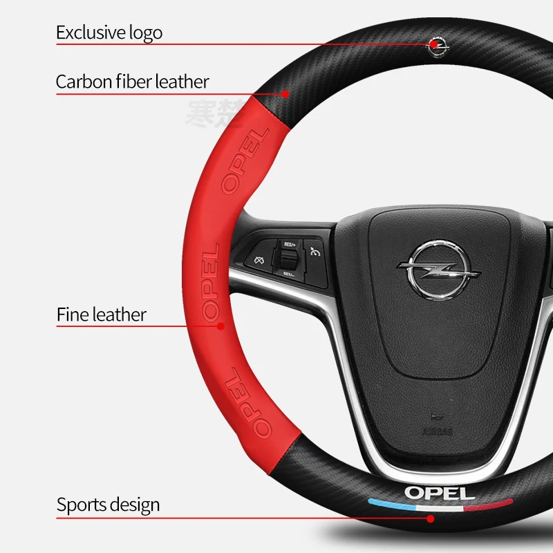 For Opel OPCline ASTRA CORSA INSIGNIA MOKKA VECTRA GTC Tigra Carbon fiber Leather Car Steering Wheel Cover Anti-Slip Accessories - view 3