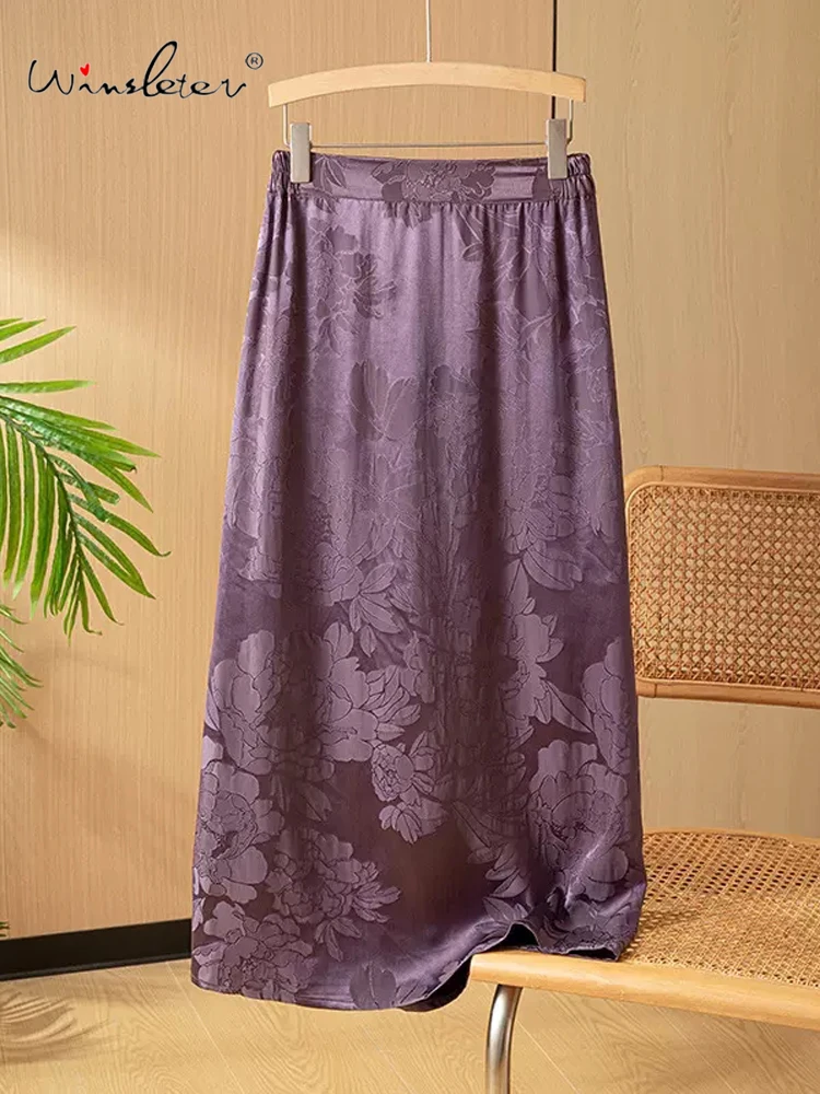 

Winsleter, 45MM 100%Real Silk Elegant Skirts, Women High Waist Jacquard, Retro Commute Chinese Skirt, 2024 Summer Fall B47821QC