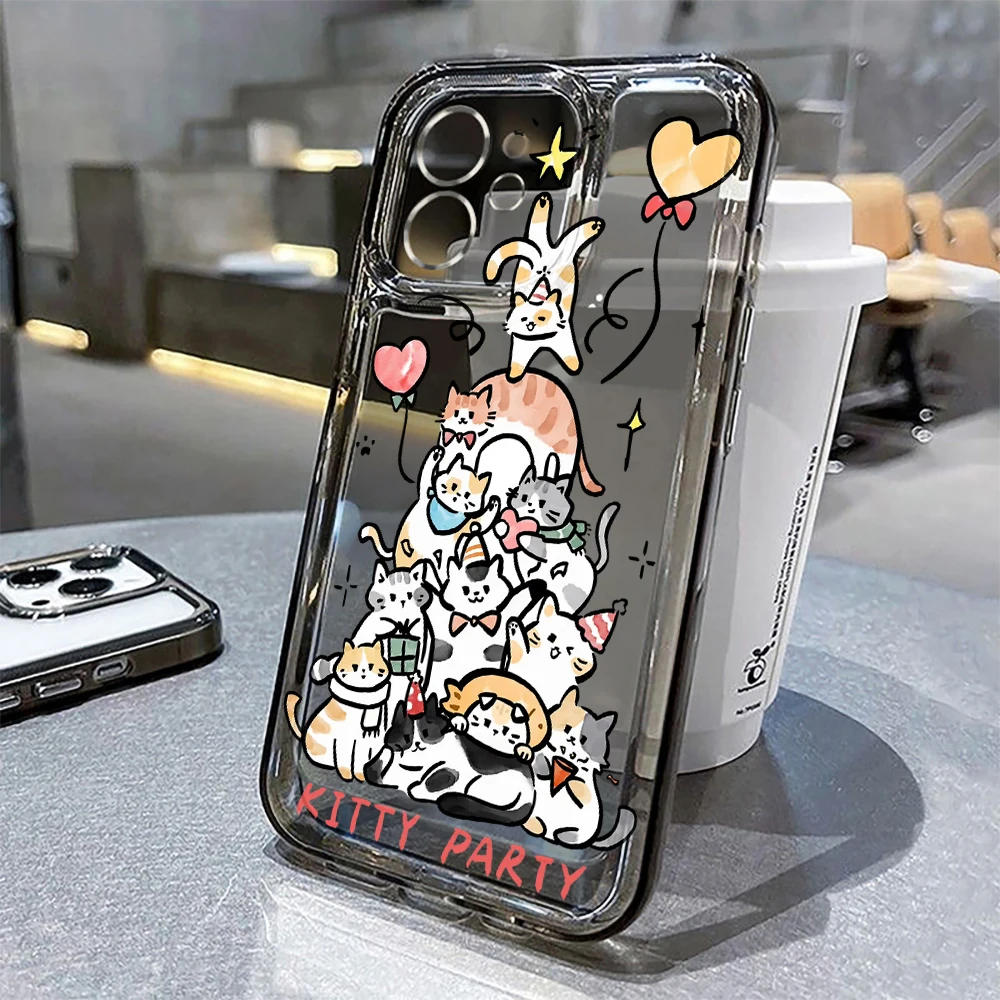 Cute Cat Phone Case For iPhone 16 Pro Max 14 11 13 15  12 XR X XS 7 8 Plus SE 15promax 16promax Transparent Soft TPU Funda Cover