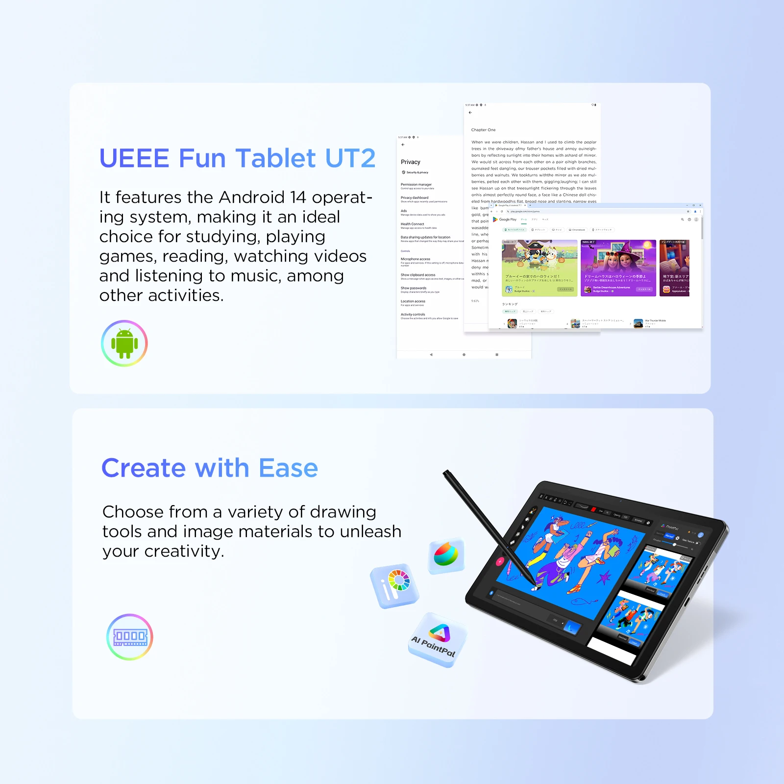 UGEE UT2 Fun Drawing Pad 10.36-inch 2K Resolution 4096 Pressure 