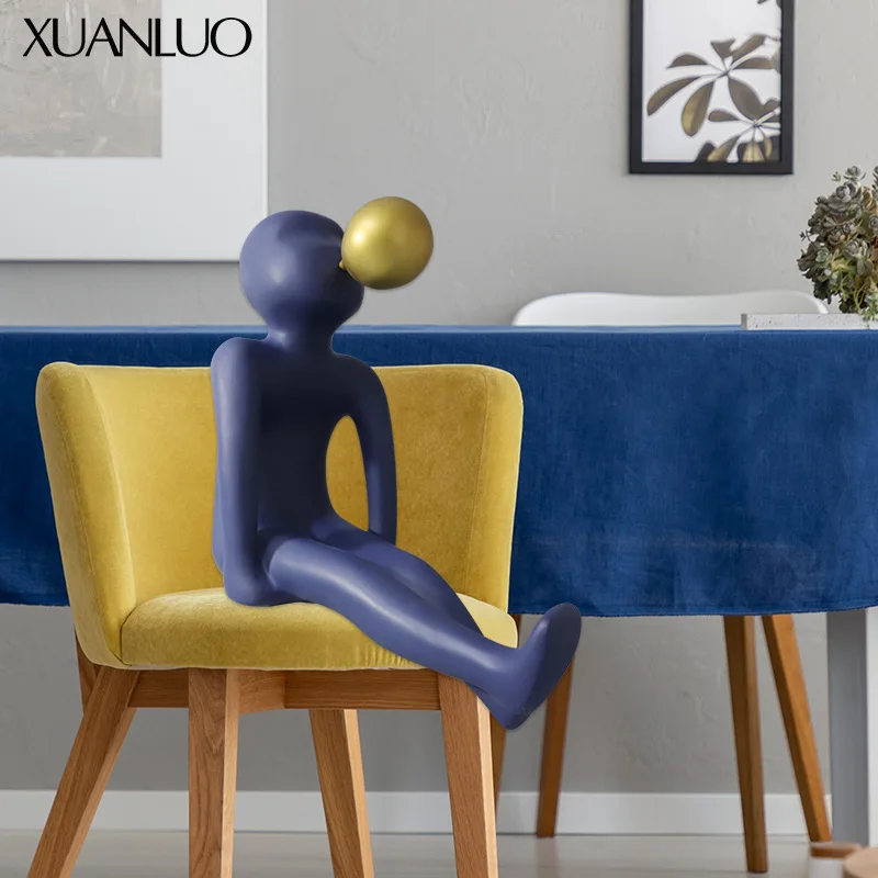 Minimalist Abstract Cartoon Sculpture Living Room Decorative Bubble-Blowing Figure Soft Furnishing Resin Artwork