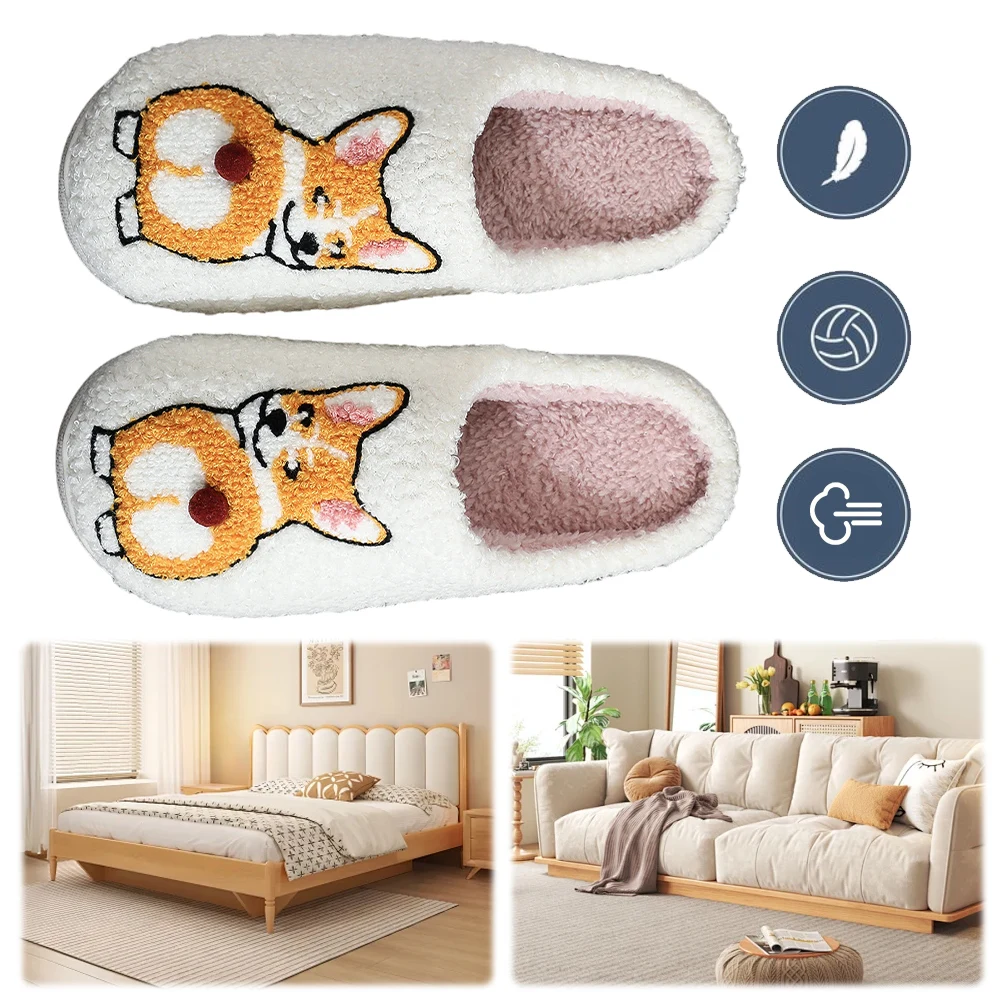 

Plush Dog Slippers Cartoon Animal Slippers Anti Slip Thermal Corgi Slippers Comfortable Funny Corgi Dog Slippers for Men Women
